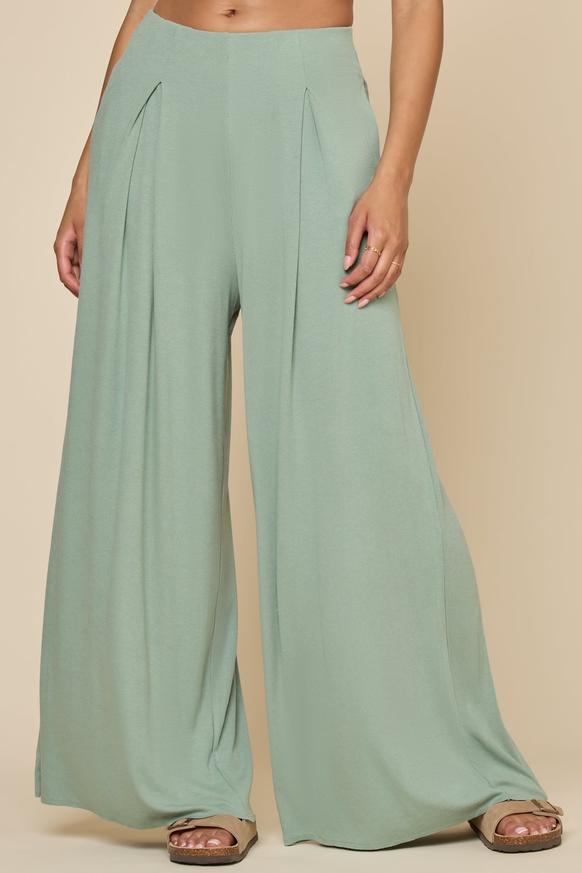 Go with the Flow Wide Leg Pant - Evening Moss