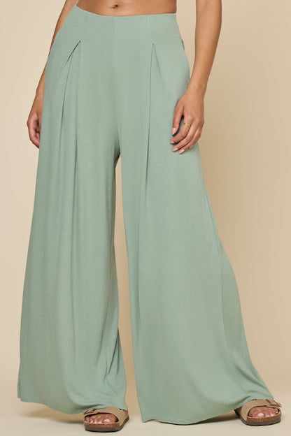 Go with the Flow Wide Leg Pant - Evening Moss