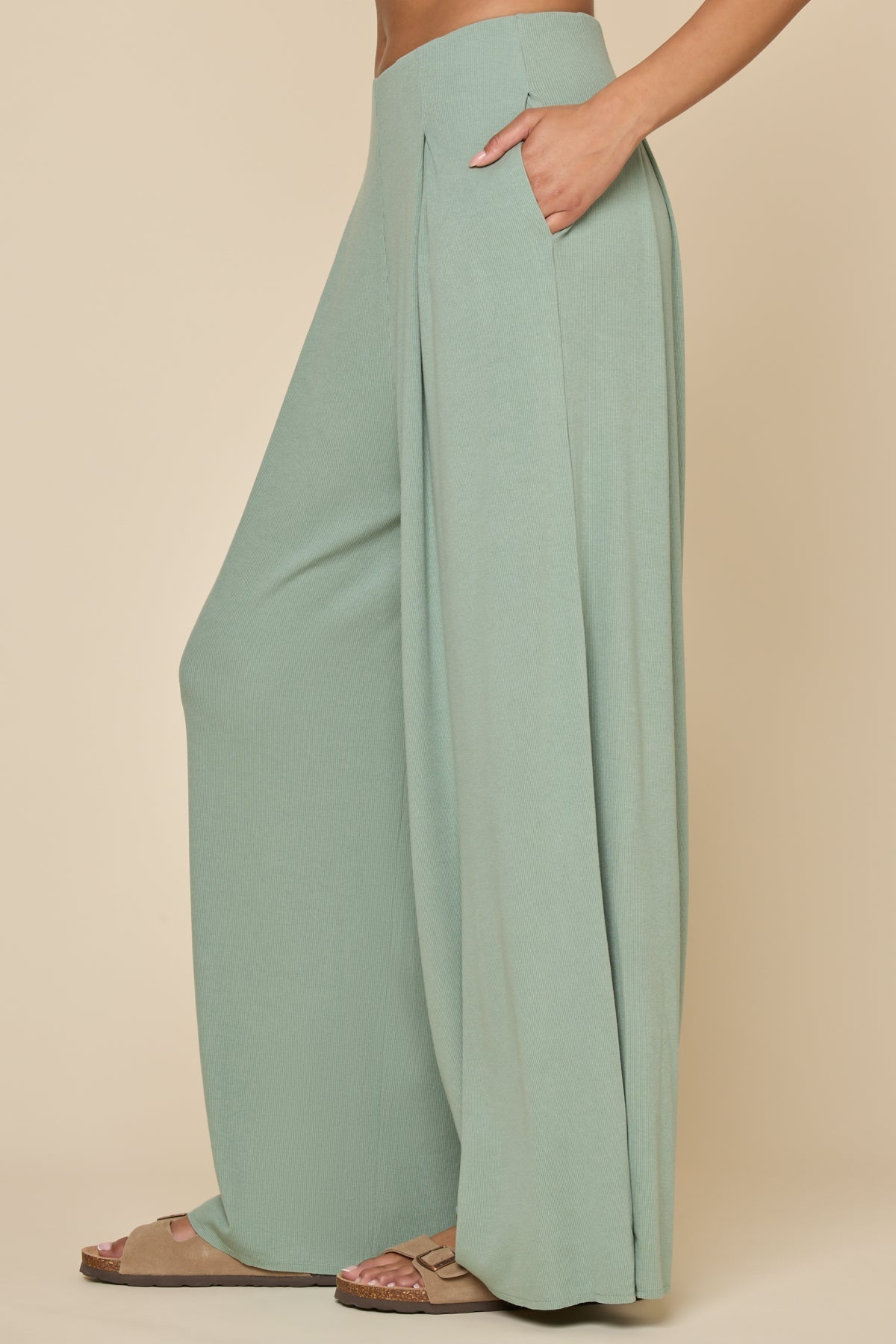 Go with the Flow Wide Leg Pant - Evening Moss