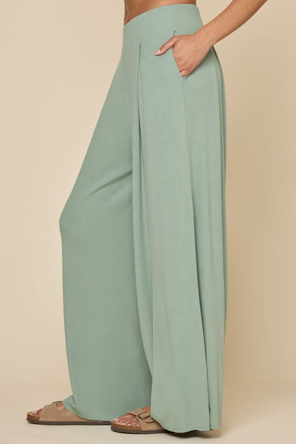 Go with the Flow Wide Leg Pant - Evening Moss