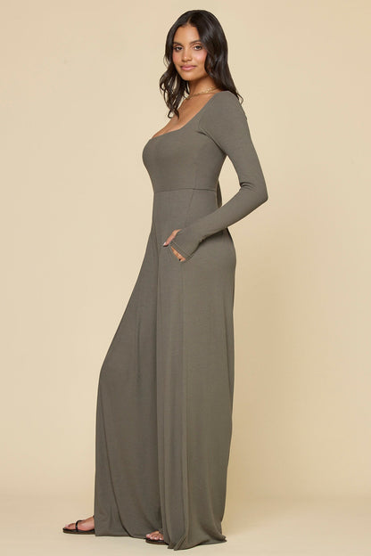 Go With The Flow Long Sleeve Jumpsuit - Rustic Olive