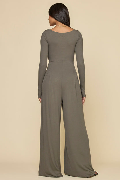 Go With The Flow Long Sleeve Jumpsuit - Rustic Olive