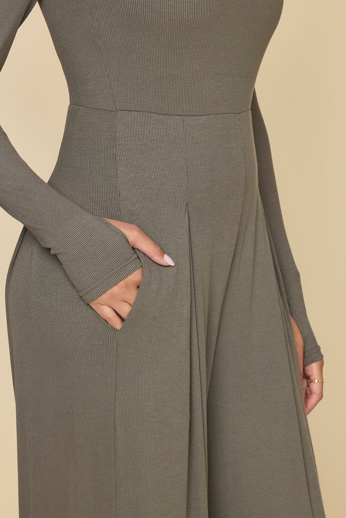 Go With The Flow Long Sleeve Jumpsuit - Rustic Olive