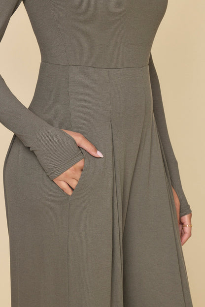 Go With The Flow Long Sleeve Jumpsuit - Rustic Olive