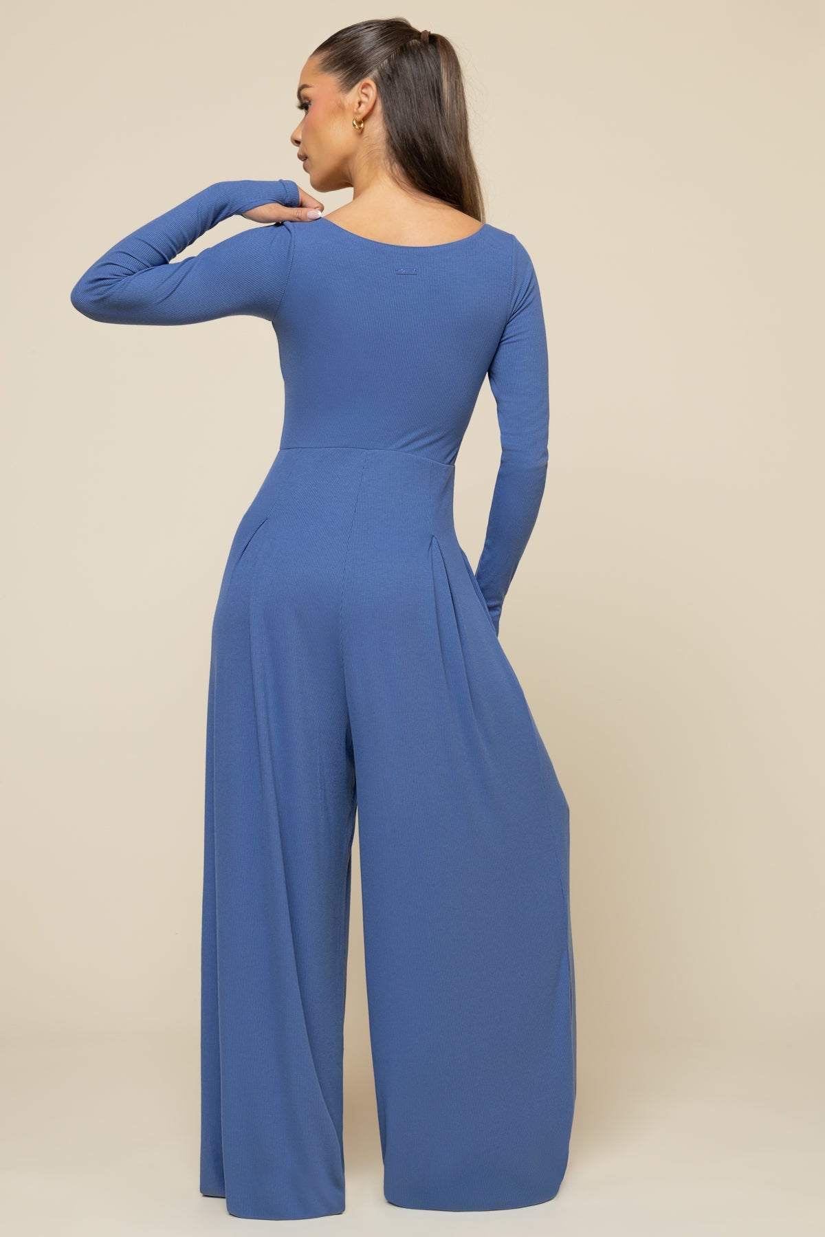 Go With The Flow Long Sleeve Jumpsuit - Blue Horizon