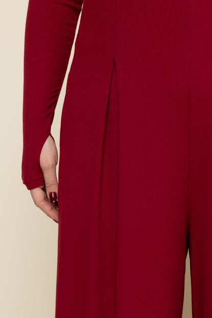 Go With The Flow Long Sleeve Jumpsuit - Deep Cherry