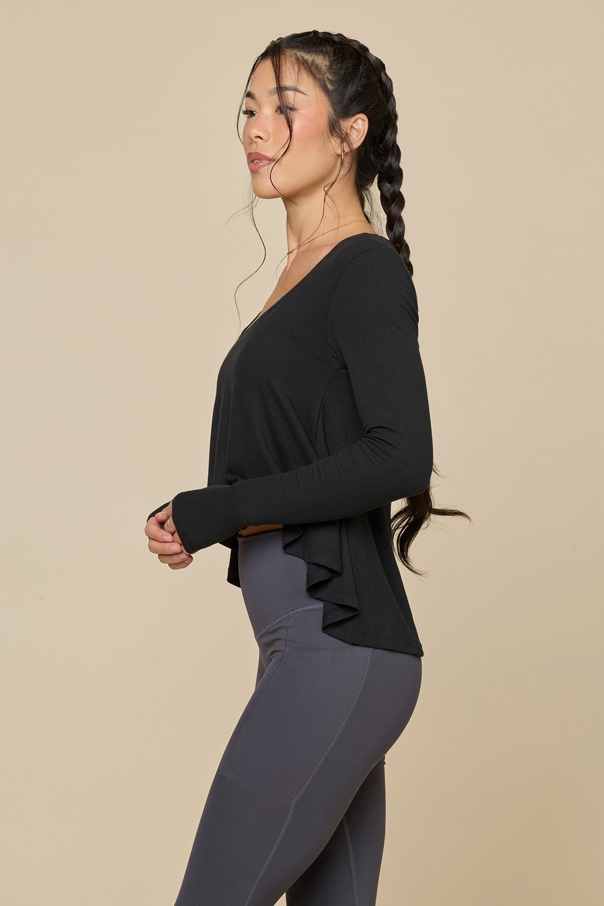 Go With The Flow Long Sleeve Top - Black