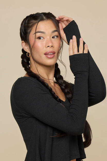 Go With The Flow Long Sleeve Top - Black
