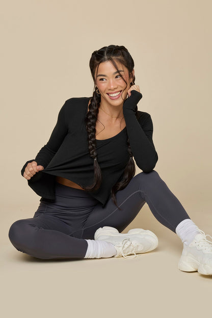 Go With The Flow Long Sleeve Top - Black