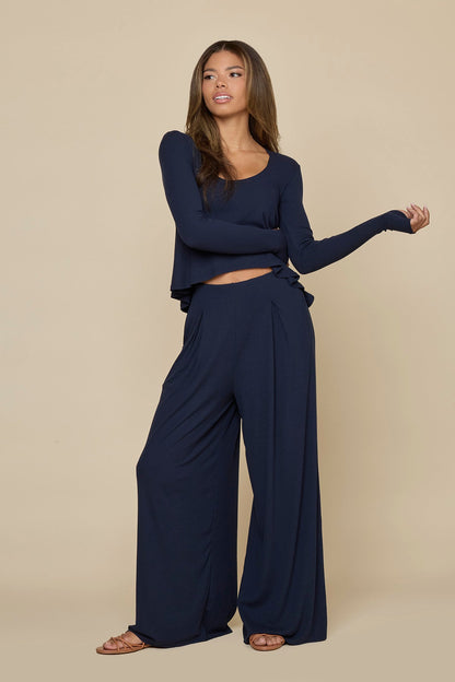 Go with the Flow Wide Leg Pant - Cosmic Navy