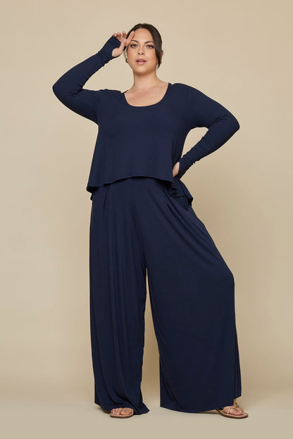 Go with the Flow Wide Leg Pant - Cosmic Navy