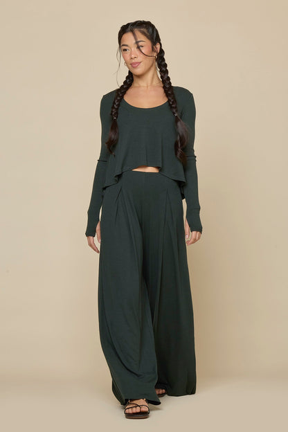 Go with the Flow Wide Leg Pant - Deep Forest