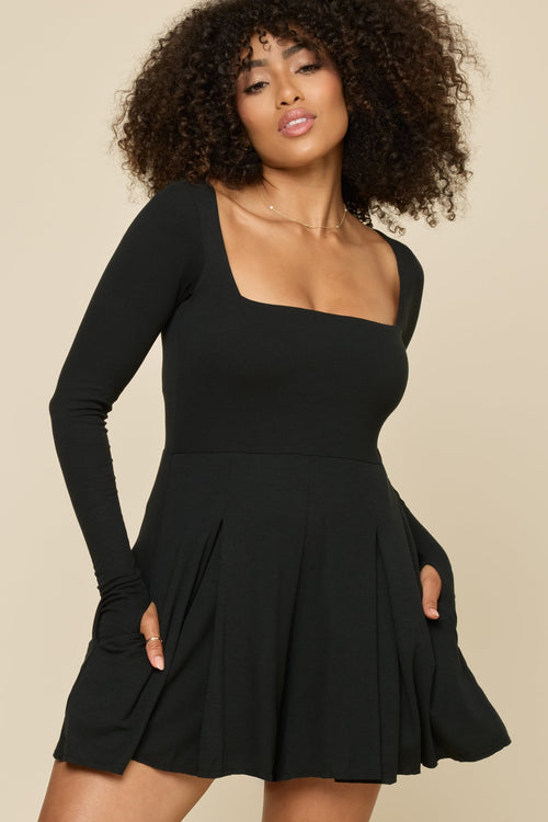 Go with the Flow Long Sleeve Romper - Black