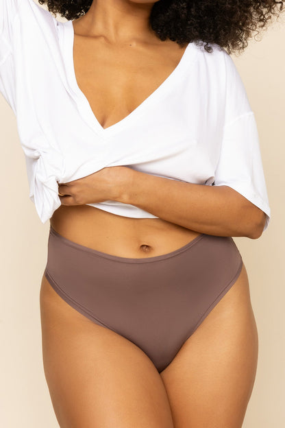 Next to Nothing Higher Rise Thong Panty - Dark Mocha