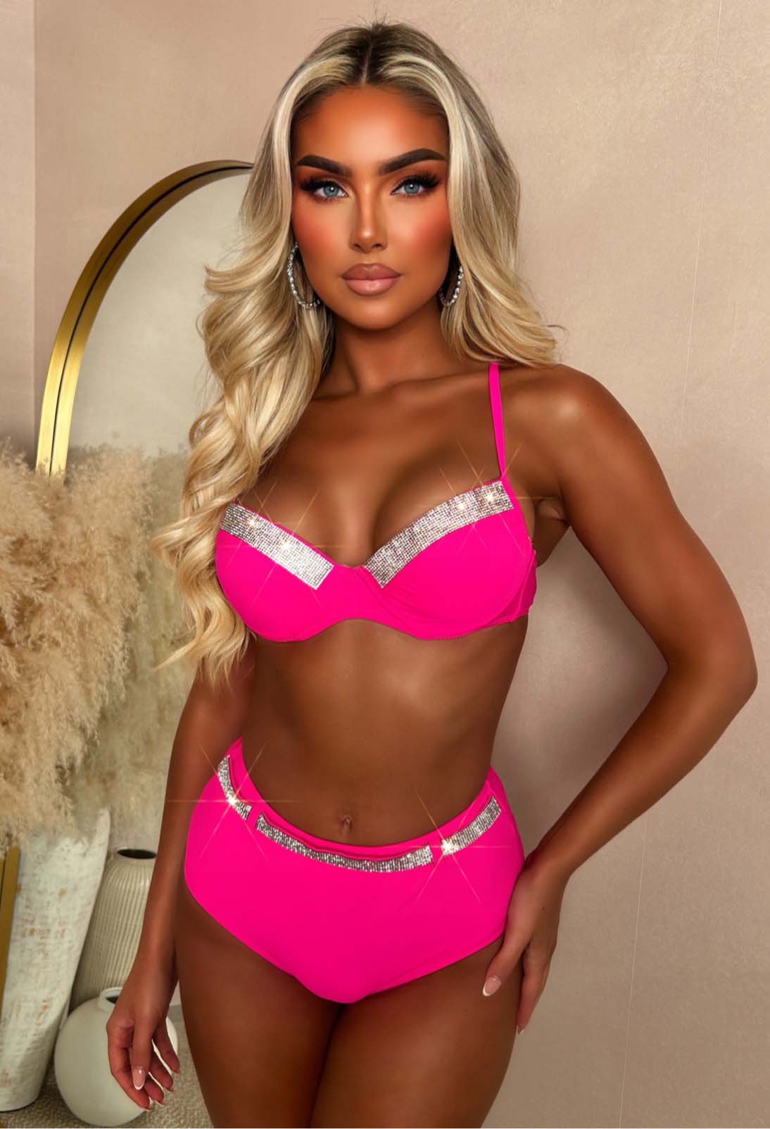 Heatwave Honey Hot Pink Diamante Bikini