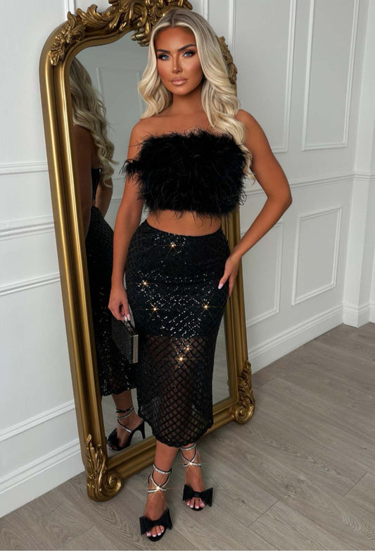 I'm The It Girl Black Sequin Midi Skirt
