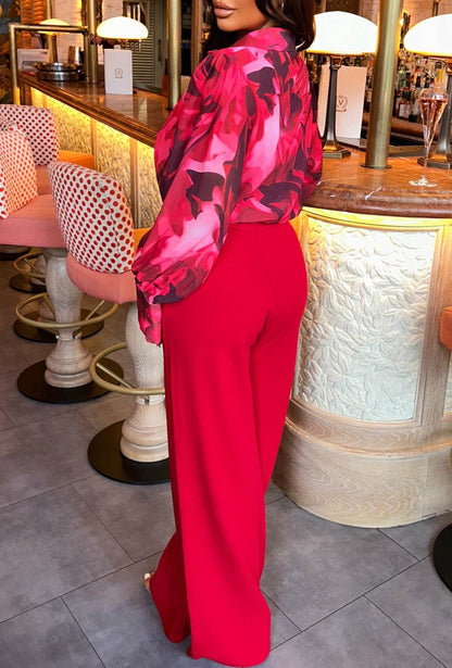 I See Fire Red High Waisted Wide Leg Trousers