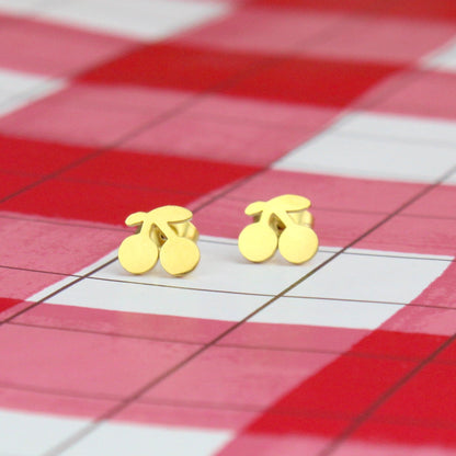 Tiny Cherry Stud Earrings (Gold Plated)