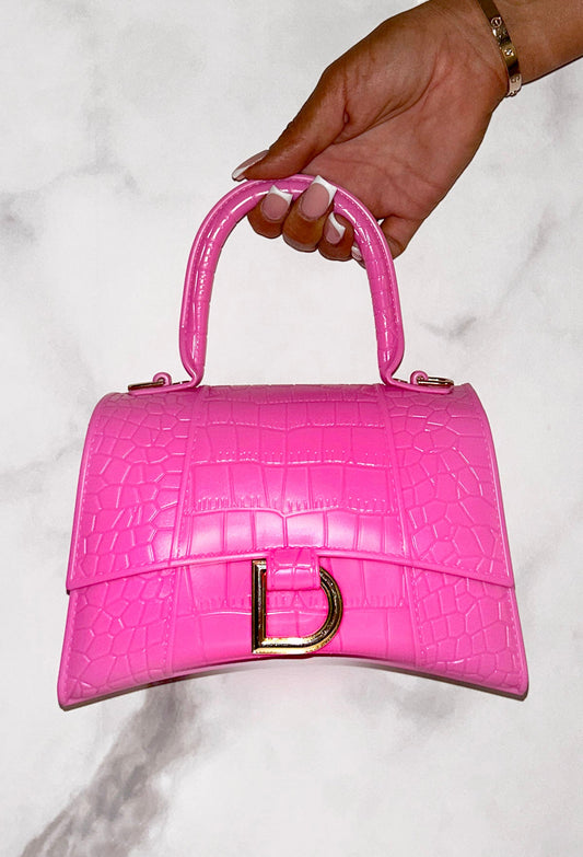 Get It Together Hot Pink Croc Gold Detail Bag