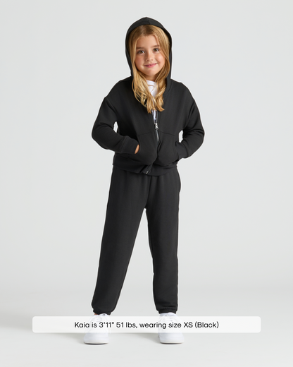 Girls Black Cropped Zip Hoodie