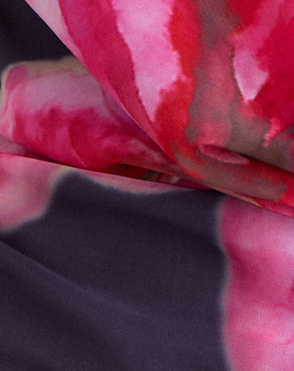 Bujau Plunge Cowl Neck Top in Purple Chiffon with Desert Flower