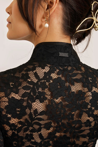 Mandarin Collar Festival Dress - Black