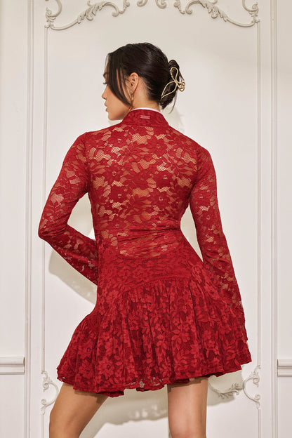 Mandarin Collar Festival Dress - Deep Cherry