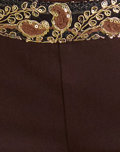 Belvani Mini Short in Brown with Embroidered Sequin Trim