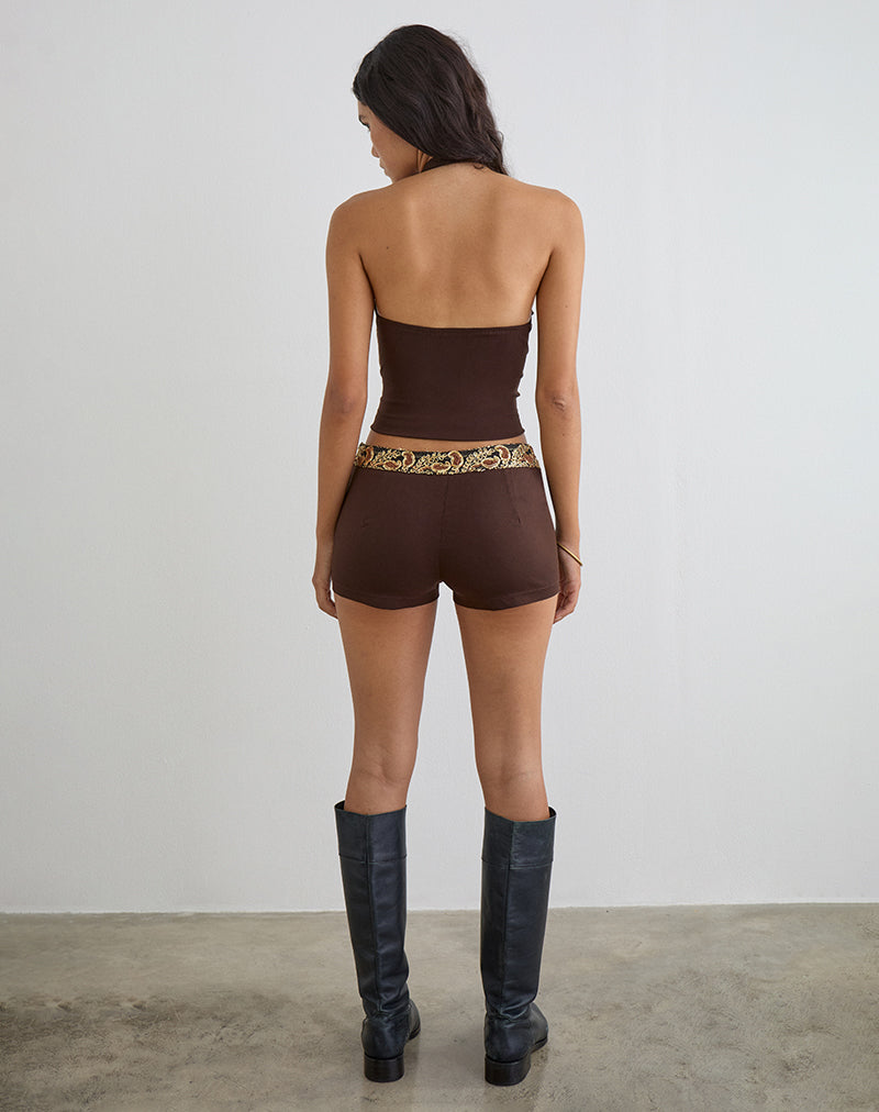 Belvani Mini Short in Brown with Embroidered Sequin Trim