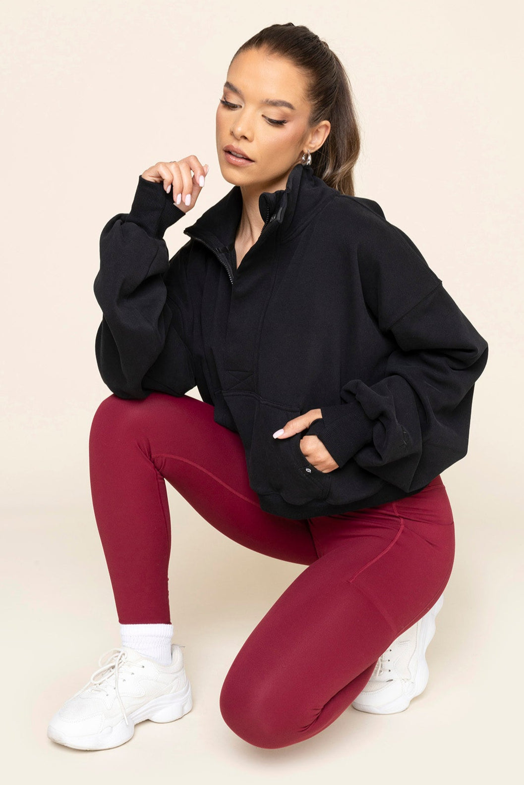 Ooey Gooey Crop Half Zip - Black
