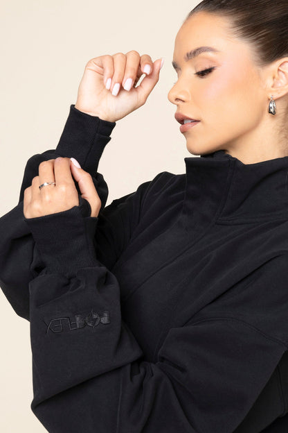 Ooey Gooey Crop Half Zip - Black