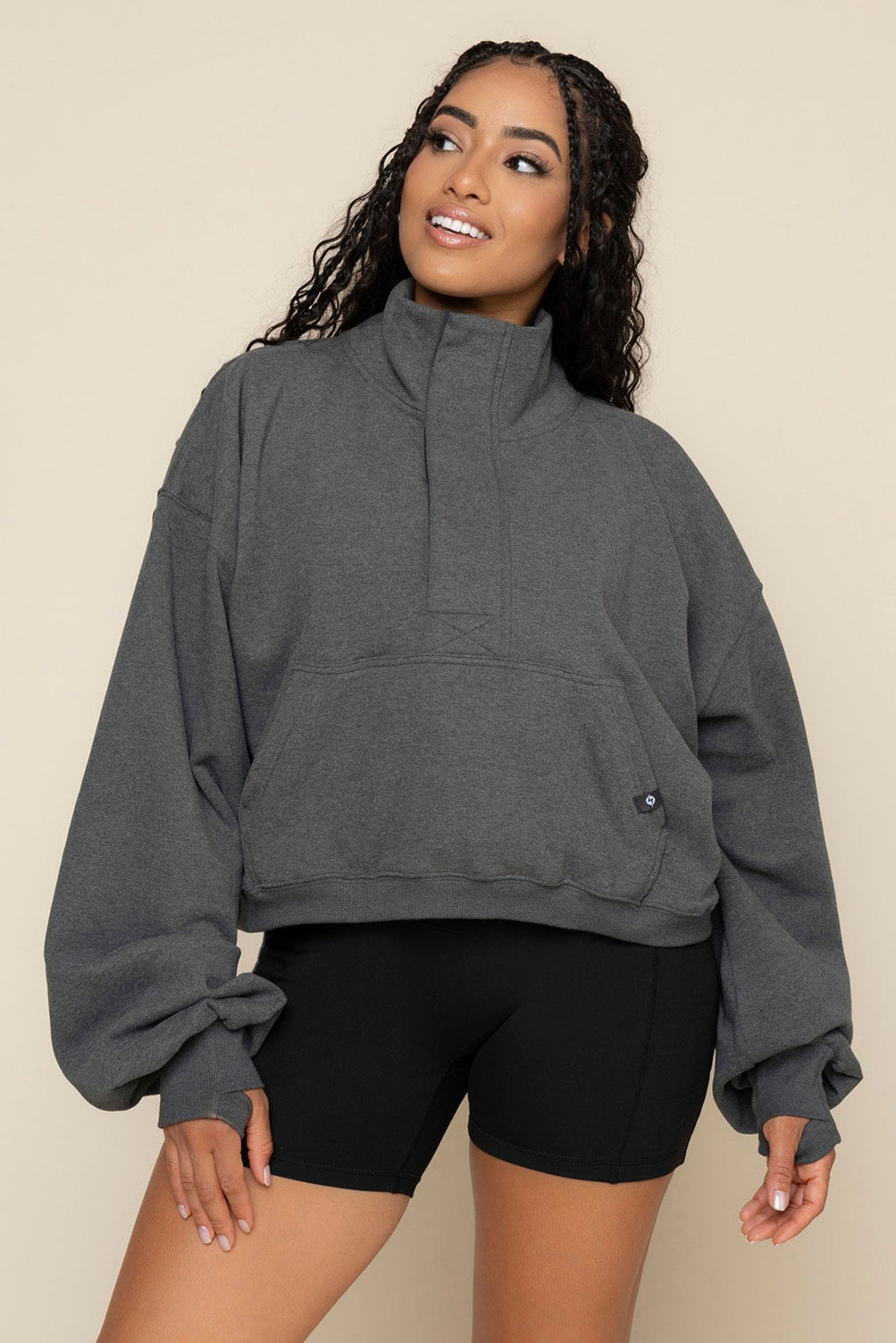 Ooey Gooey Crop Half Zip - Charcoal Heather
