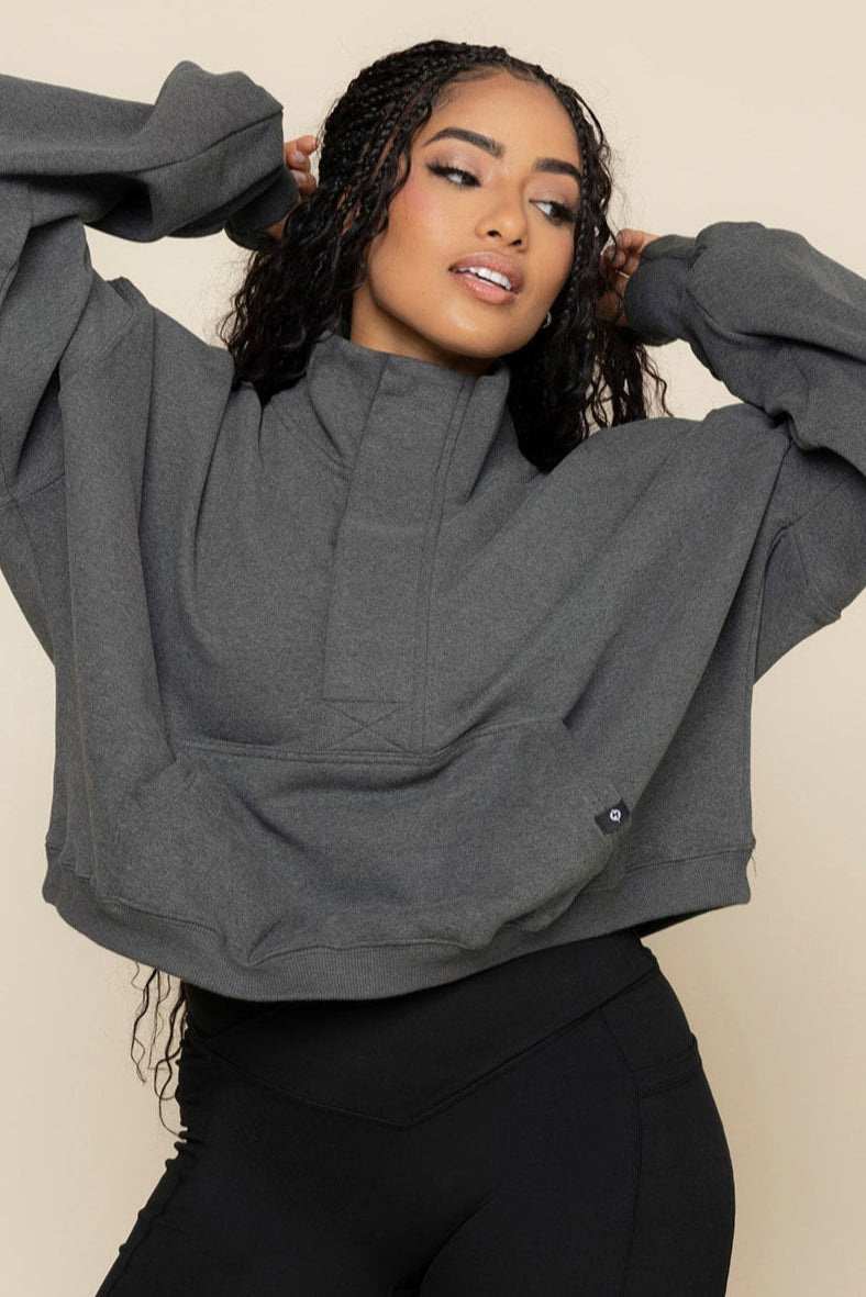 Ooey Gooey Crop Half Zip - Charcoal Heather
