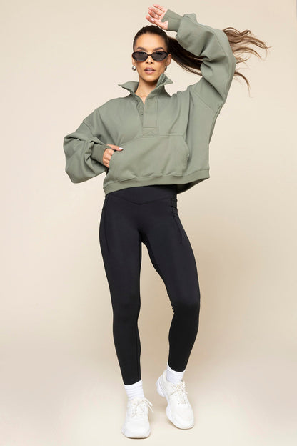 Ooey Gooey Crop Half Zip - Light Sage