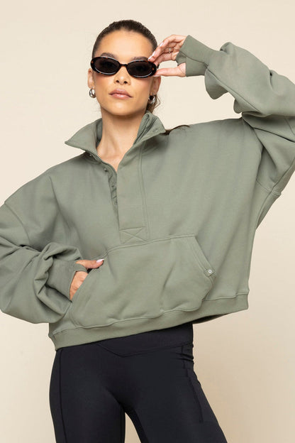 Ooey Gooey Crop Half Zip - Light Sage