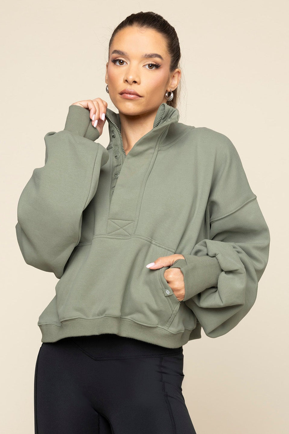 Ooey Gooey Crop Half Zip - Light Sage