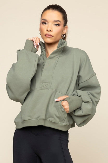 Ooey Gooey Crop Half Zip - Light Sage