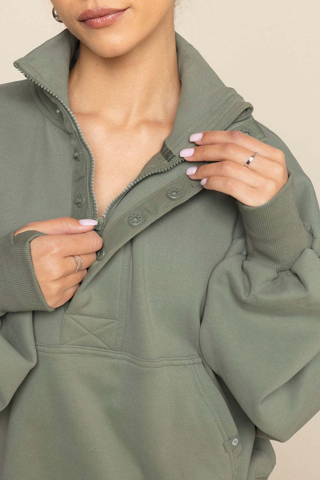 Ooey Gooey Crop Half Zip - Light Sage