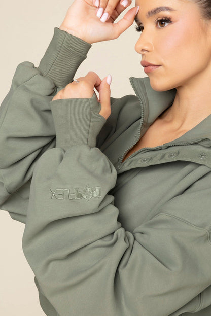 Ooey Gooey Crop Half Zip - Light Sage