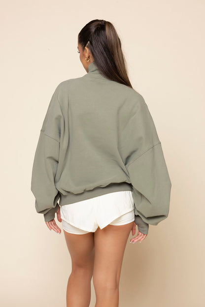Ooey Gooey Half Zip Sweater - Light Sage