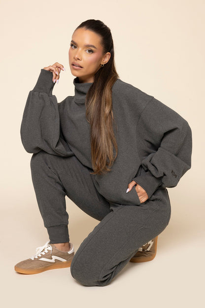 Ooey Gooey Mockneck Sweatshirt - Charcoal Heather