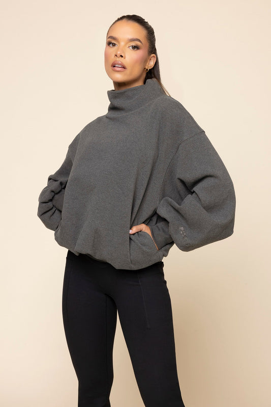 Ooey Gooey Mockneck Sweatshirt - Charcoal Heather