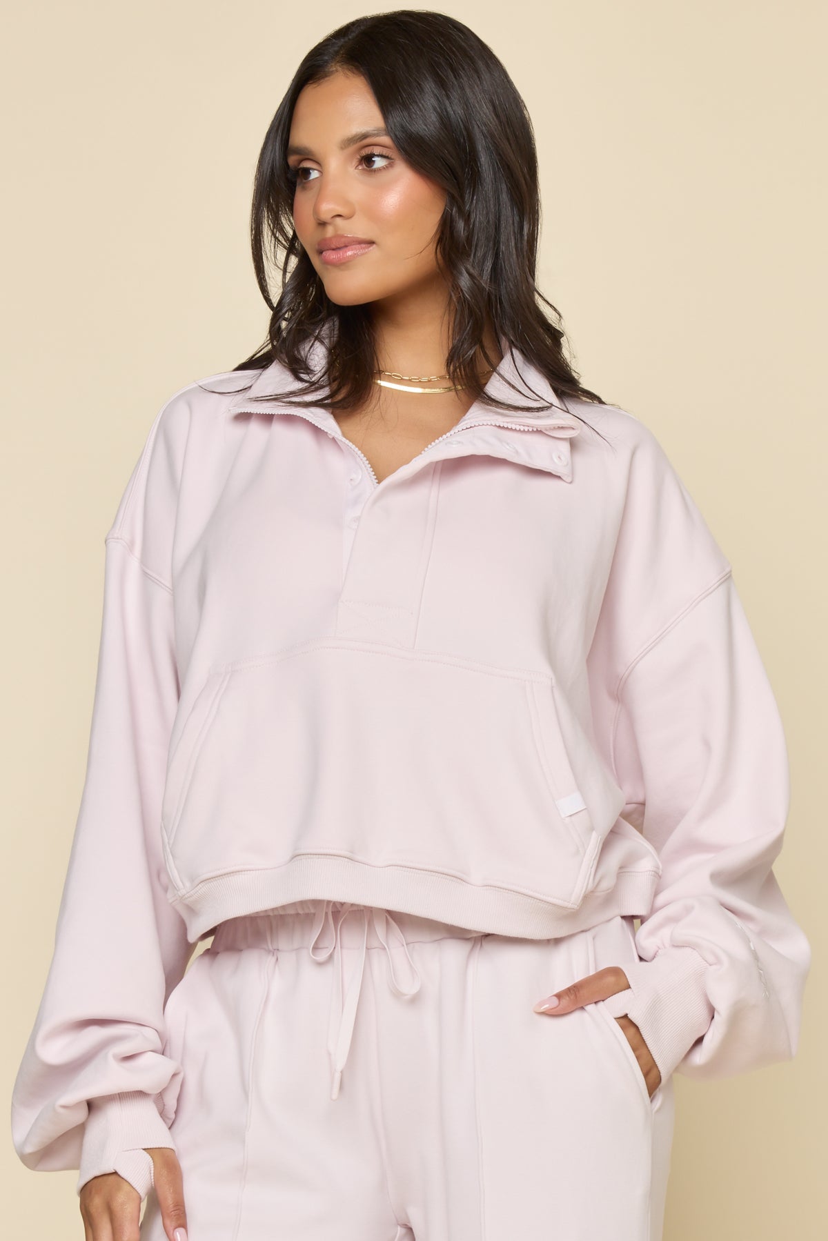 Ooey Gooey Crop Half Zip - Pink Ice