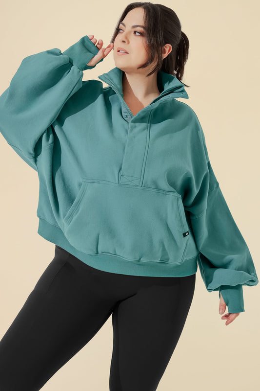 Ooey Gooey Half Zip Sweater - Turquoise
