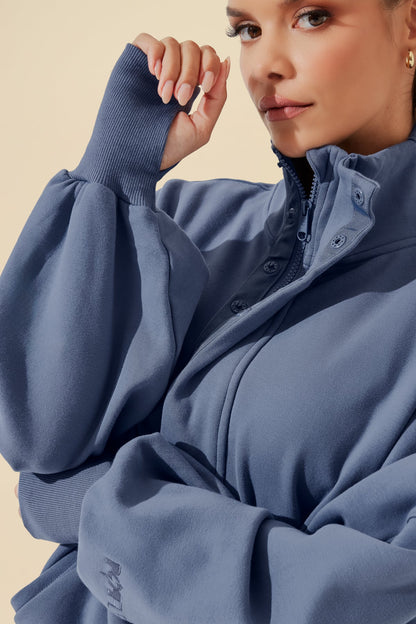 Ooey Gooey Half Zip Sweater - Blue Dusk