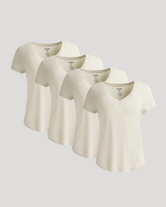 Womens Oatmeal Relaxed Slub V-Neck Tee 4-Pack