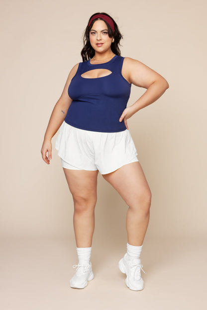 Peekaboo Crew Tank - Sapphire