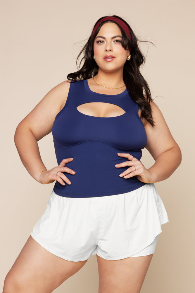 Peekaboo Crew Tank - Sapphire