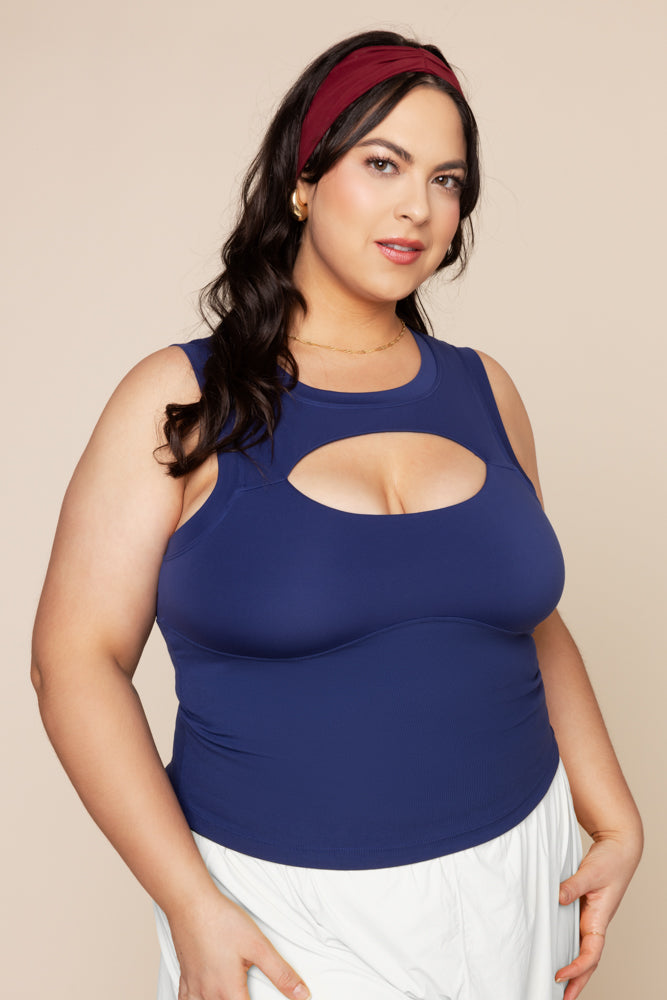 Peekaboo Crew Tank - Sapphire