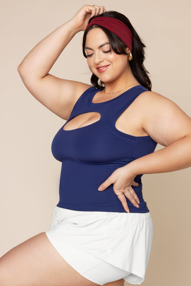 Peekaboo Crew Tank - Sapphire